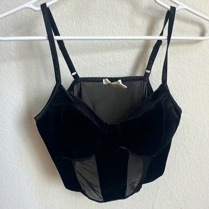 Black Velvet crop top in size medium with shear parts